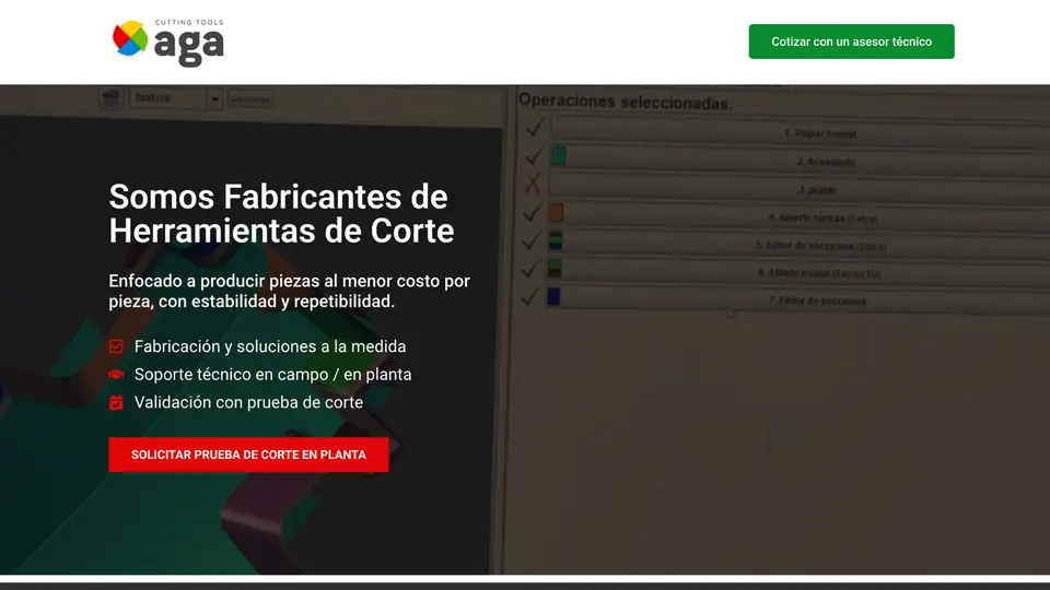 Página web de AGA Cutting Tools diseñada por paginasweben