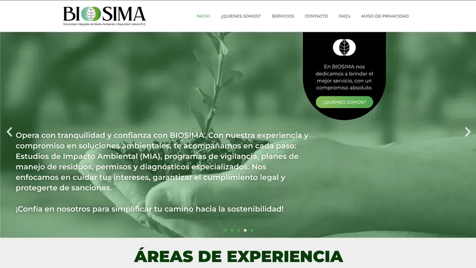 Página web de BIOSIMA diseñada por paginasweben