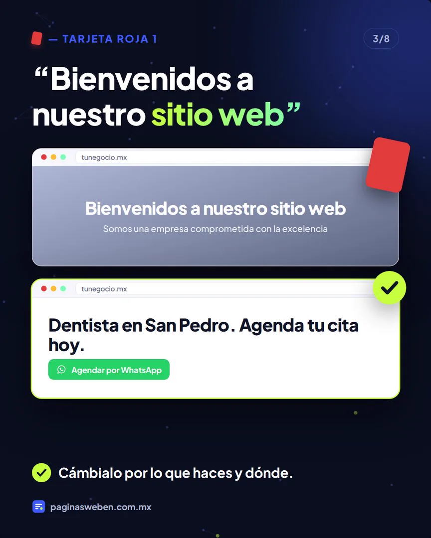 Errores en páginas web: titular Bienvenidos a nuestro sitio web contra un titular claro
